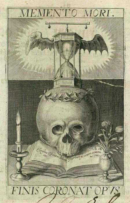 Memento Mori – Finis Coronat Opus; engraving by Matthaeus Merian 